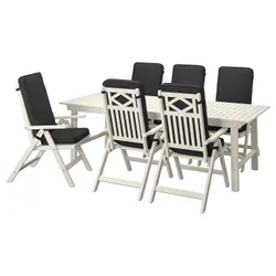 IKEA BONDHOLMEN(895.511.97) стіл + 6 складок стільця, на відкритому повітрі, білий/бежевий/Ярпон/Дувхольмен антрацит