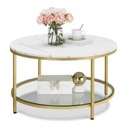 Золотий кавовий столик мармур 80 см