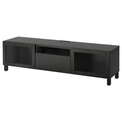 IKEA BESTÅ(893.291.88) тумба під телевізор, чорно-коричневе / Lappviken / Stubbarp чорно-коричневе прозоре скло