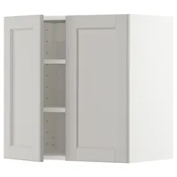 IKEA METOD(594.654.84) навісна шафа з полицями / 2 двер, білий / Lerhyttan світло-сірий