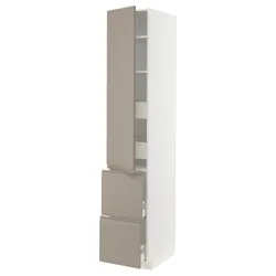 IKEA METOD / MAXIMERA(794.925.61) висока шафа з полицею/4 ящики/двері/2 фасади, білий/Upplöv матовий темно-бежевий