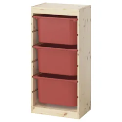 IKEA TROFAST(895.754.38) Полиця з контейнерами, Світла сосна, пофарбована в білий/червоний