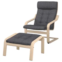 IKEA POÄNG(195.020.92) крісло/підставка для ніг, дубовий шпон, вибілений/Gunnared темно-сірий