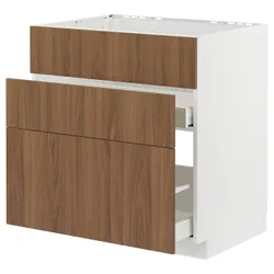 IKEA METOD / MAXIMERA(095.197.76) тумба, раковина + 3 фасади/2 ящики, білий/Тісторп імітація коричневого горіха