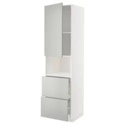 IKEA METOD / MAXIMERA(795.385.64) висока шафа для мікрохвильової печі з дверцятами та 2 ящиками, білий/Хавсторп світло-сірий