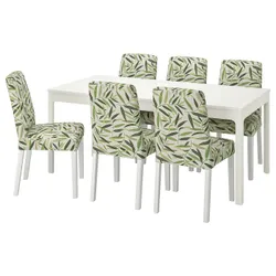 IKEA EKEDALEN / BERGMUND(294.082.30) стіл і 6 стільців, білий / Fågelfors різнокольоровий