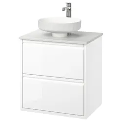 IKEA ÄNGSJÖN / LERSJÖN(495.712.82) Шафи для вимивання ящиками/миттям/акумулятором, білий/білий блиск імітаційний мармур