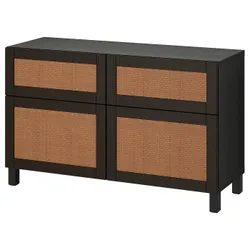 IKEA BESTÅ(294.215.28) поєднання полиць з дверцятами/шухлядами, чорно-коричневий Studsviken/Stubbarp/темно-коричневий плетений тополь