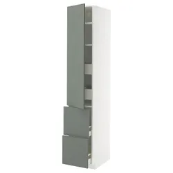 IKEA METOD / MAXIMERA(495.662.66) висока шафа з полицею/4 ящики/двері/2 фасади, білий/Nickebo матовий сіро-зелений