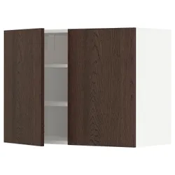 IKEA METOD(194.614.97) навісна шафа з полицями / 2 двер, білий / Сінарп коричневий