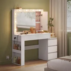 Туалетний столик VASAGLE Kailyn Collection зі світлодіодним підсвічуванням, столик для макіяжу з дзеркалом і висувними ящиками,