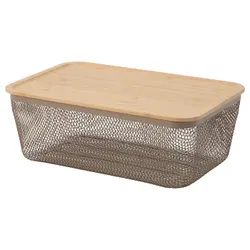 IKEA IKEA 365+(595.815.01) Харчовий кошик з кришкою, Металевий прямокутник/світло -сірий -бамбук -бамбук