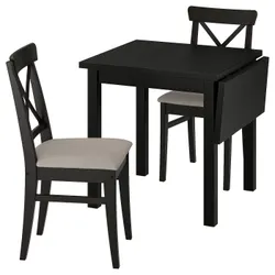 IKEA NORDVIKEN / INGOLF(595.716.20) стіл та 2 стільці, чорний/Нольхага сіро-бежевий коричнево-чорний