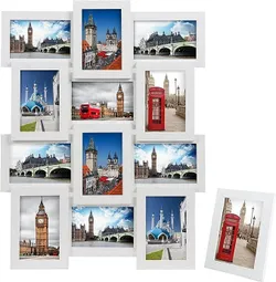 Фотоколаж SONGMICS 12 x 6 дюймів (10 x 15 см) + 1 одинарна фоторамка, необхідна збірка, біле дерево RPF112W
