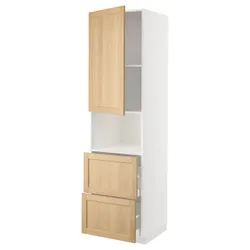 IKEA METOD / MAXIMERA(395.095.54) висока шафа для НВЧ, дверцята/2 ящики, білий/Дуб Форсбака