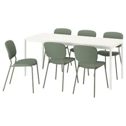IKEA VIHALS / VIHALS(195.899.62) Стіл та 6 стільців, Білий/зелений клитбі сірий -green