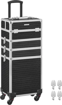 SONGMICS JHZ015B01 косметичка, 4 в 1, дуже велика, 34 х 24 х 79,3 см, замикається, косметичка, поворотні колеса на 360°, для