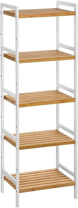 5-ярусна бамбукова полиця SONGMICS для ванної, кухні, спальні, 31,5 x 45 x 142 см, натуральний і білий BCB75WN