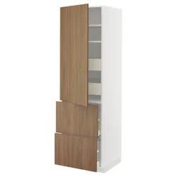 IKEA METOD / MAXIMERA(895.193.53) висока шафа з полицею/4 ящики/двері/2 фасади, білий/Тісторп імітація коричневого горіха