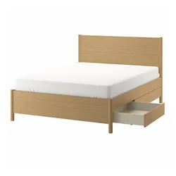 IKEA TONSTAD(594.966.64) каркас ліжка з ящиками, дуб/шпон/Льонсет