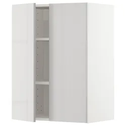 IKEA METOD(094.631.09) навісна шафа з полицями / 2 двер, білий / Ringhult світло-сірий