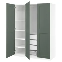 IKEA PAX / GRIMO(395.792.93) Комбінація гардеробу, білий/сірий -зелений