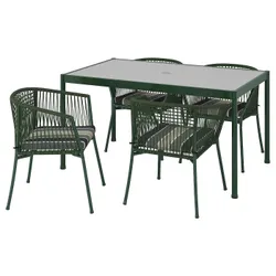 IKEA SEGERÖN(395.329.60) стіл + 4 стільці з підлокітниками, зовнішній темно-зелений/Фресон/Дувхольмен у смужку