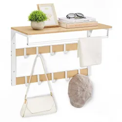 Настінна полиця з біло-коричневими вішалками