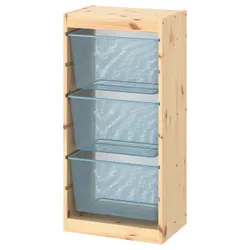 IKEA TROFAST(795.332.36) полиця з контейнерами, світла морилка сосни білий/сіро-блакитний