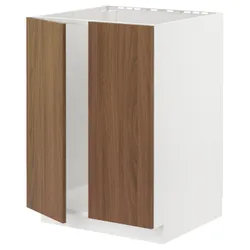 IKEA METOD(595.192.17) шафа під раковину/2 двері, білий/Тісторп імітація коричневого горіха