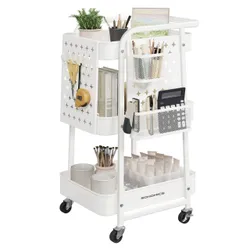 Мобільна металева кухонна коляска біла