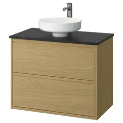 IKEA ÄNGSJÖN / LERSJÖN(995.712.89) Шафи для вимивання ящиками/миттям/акумулятором, іміту. дуб/чорний імітаційний мармур