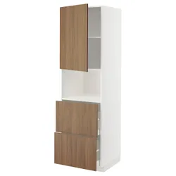 IKEA METOD / MAXIMERA(495.197.55) висока шафа для мікрохвильової печі з дверцятами та 2 ящиками, білий/Тісторп імітація коричневого горіха