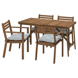 IKEA ASKHOLMEN(295.303.01) стіл + 4 стільці з підлокітниками, на відкритому повітрі, темно-коричневий/синій Клесан
