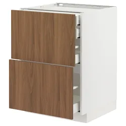 IKEA METOD / MAXIMERA(795.196.74) Шафа з 2 фасадами/2 низьким/середнім/високим ящиком, білий/Тісторп імітація коричневого горіха